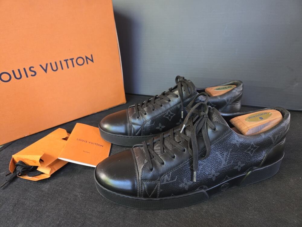 Louis Vuitton Match-Up Sneaker Black Monogram Eclipse Leather Shoes - Size 8.5